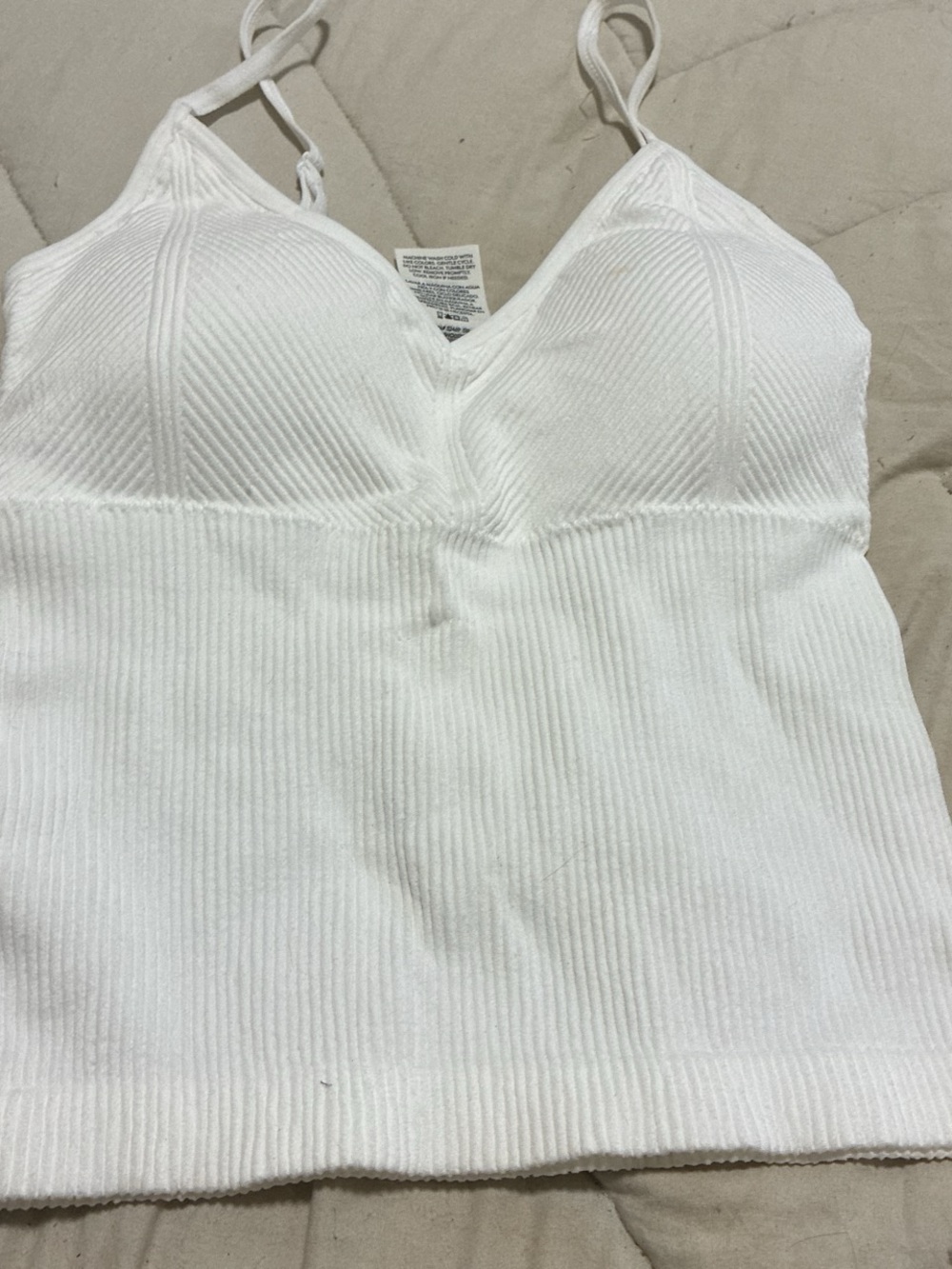 White Ribbed Tank Top with Built-In Bust Support